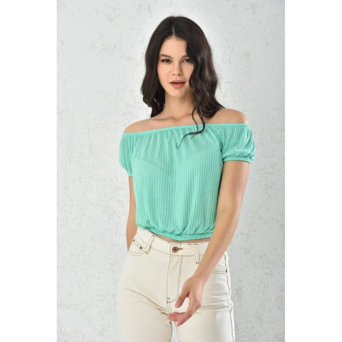 MROTTO - Blusa Off Shoulder Mujer Verde de Tela Liviana y Corte Suelto