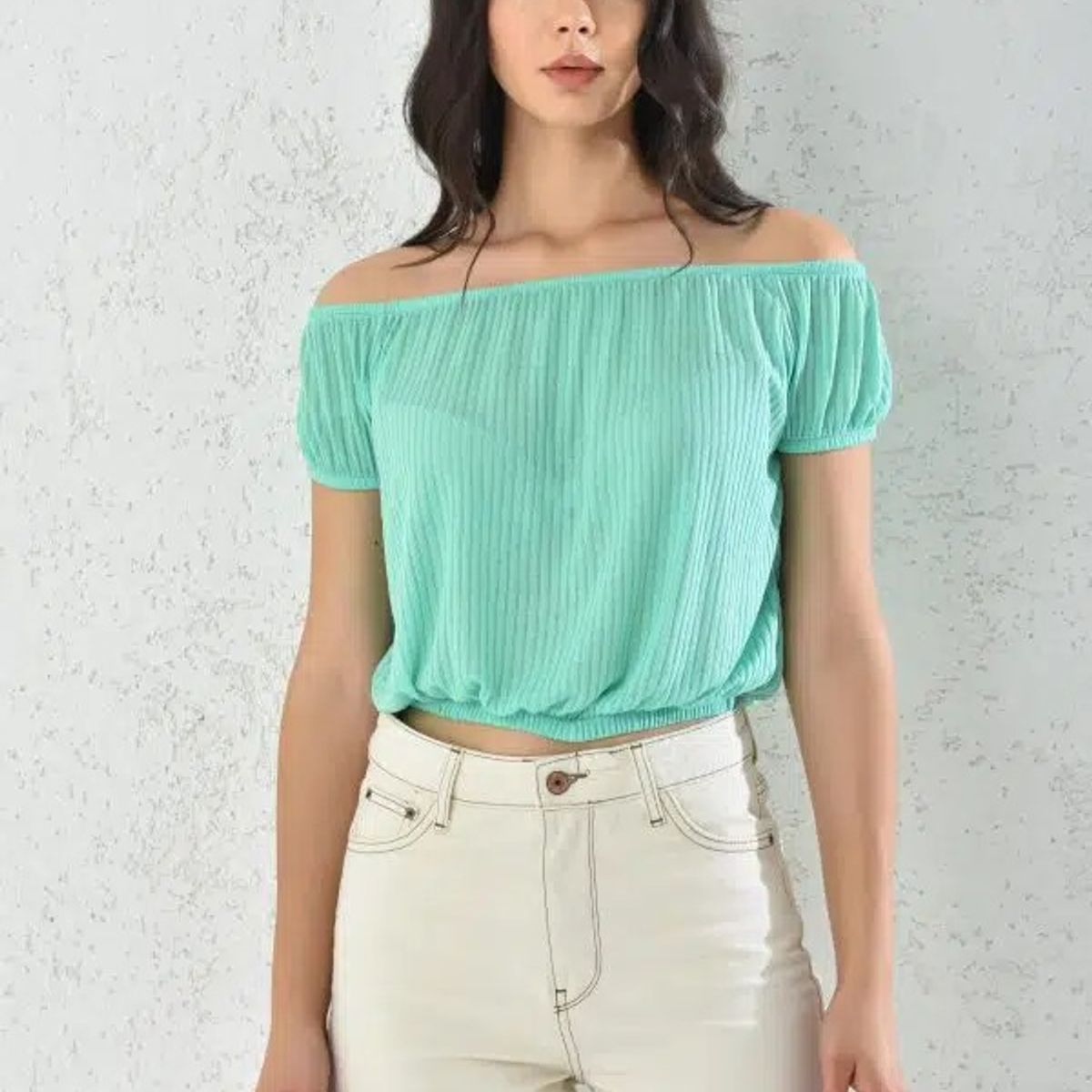 MROTTO - Blusa Off Shoulder Mujer Verde de Tela Liviana y Corte Suelto