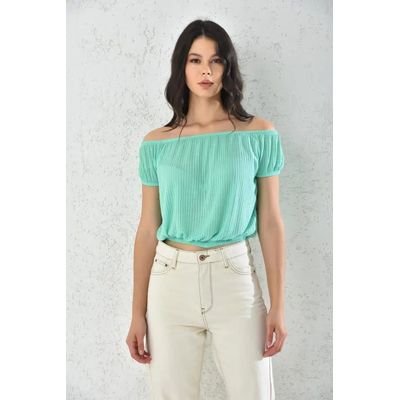 Imagen 2 del producto Blusa Off Shoulder Mujer Verde de Tela Liviana y Corte Suelto