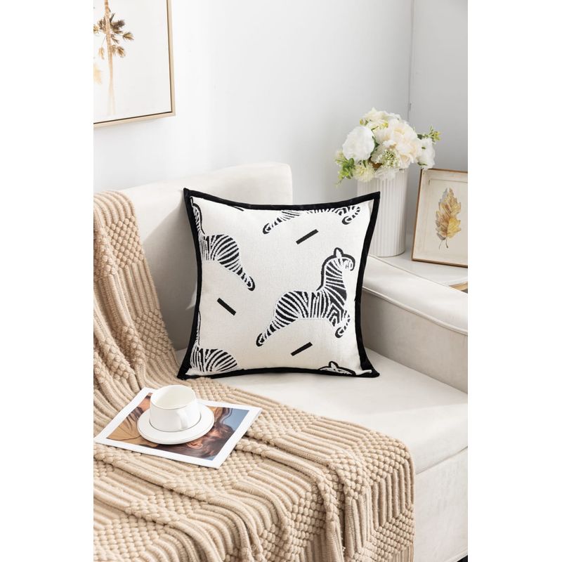GENERICO - FUNDA CUBRE COJIN BORDADO BLANCO ZEBRA 4 FUNDAS 45X45 CM TF