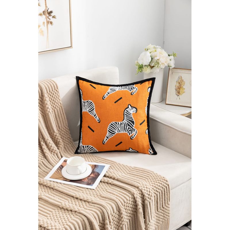 GENERICO - FUNDA CUBRE COJIN BORDADO NARANJA ZEBRA 4 FUNDAS 45X45 CM TF