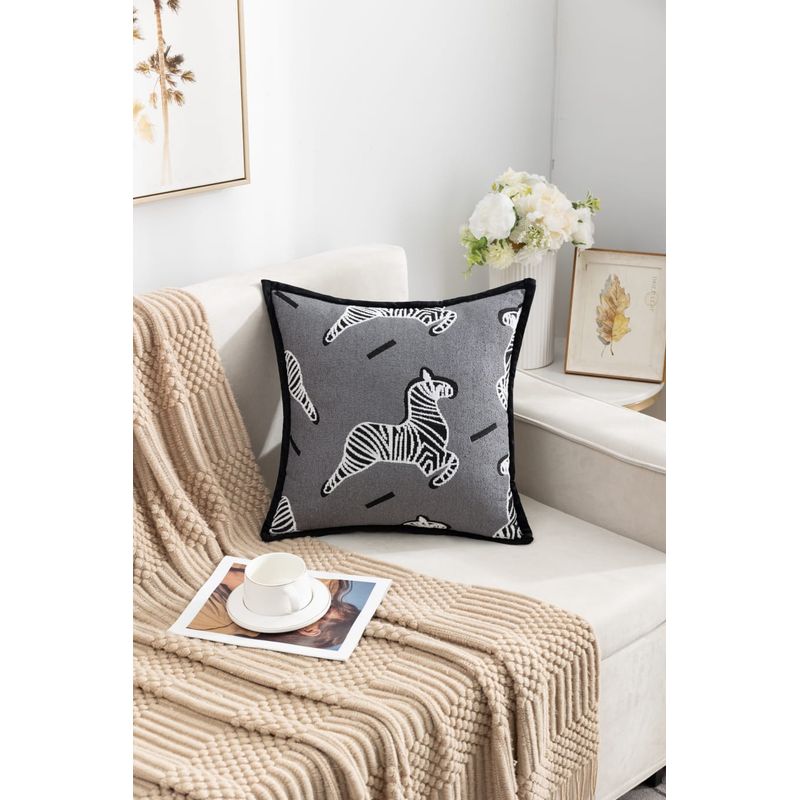GENERICO - FUNDA CUBRE COJIN BORDADO GRIS ZEBRA 4 FUNDAS 45X45 CM TF