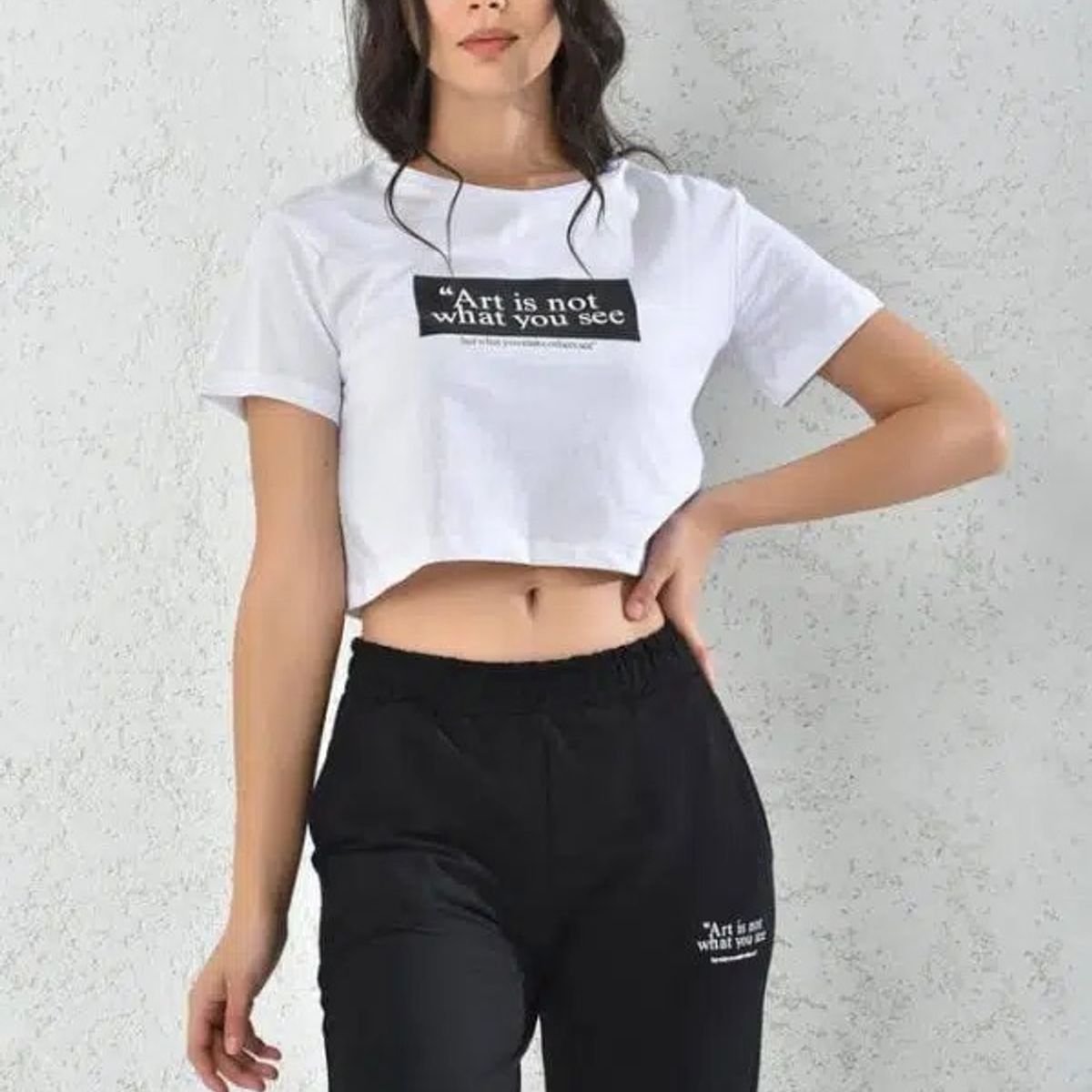 MROTTO - Conjunto Casual Mujer Blanco Y Negro Polera con Jogger