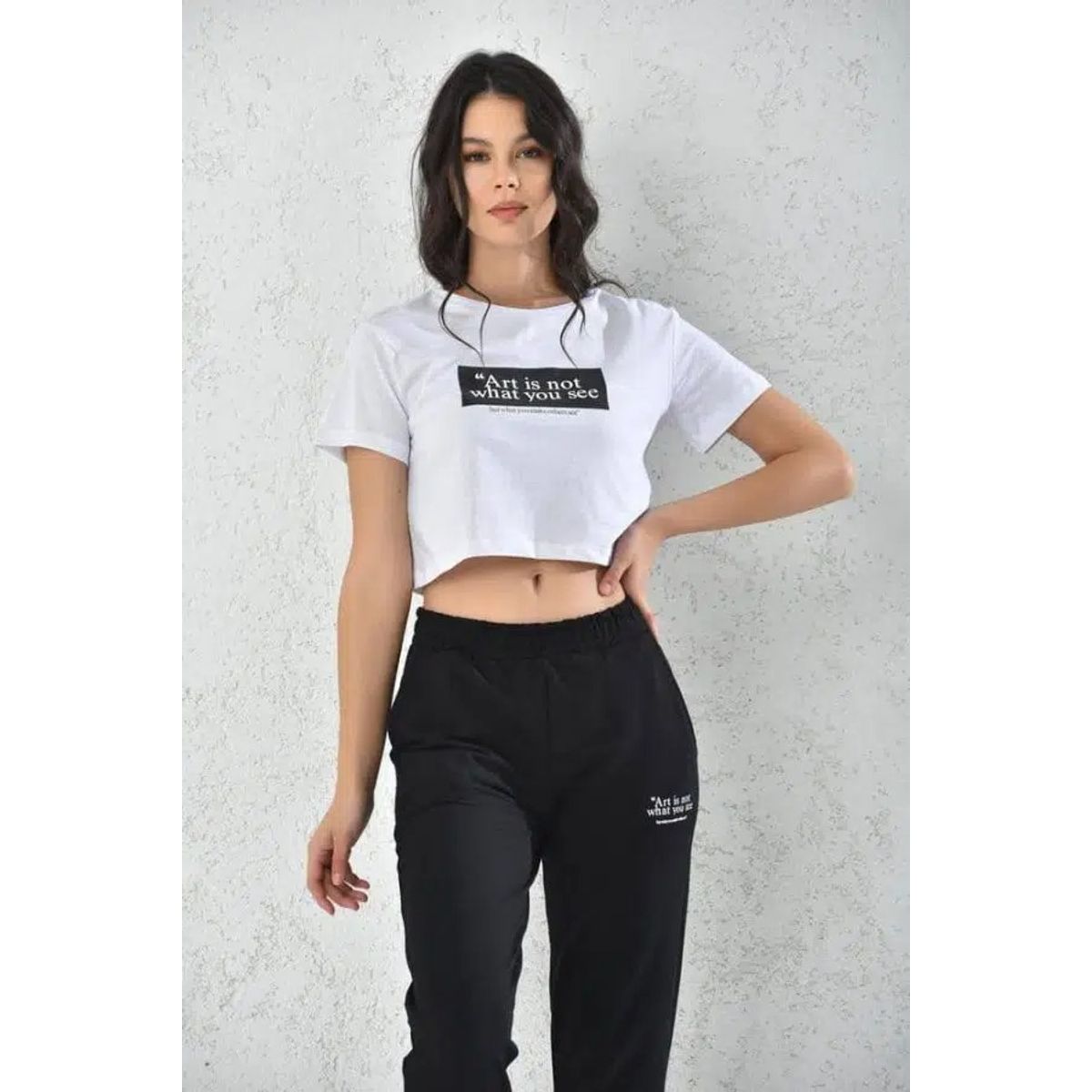 MROTTO - Conjunto Casual Mujer Blanco Y Negro Polera con Jogger