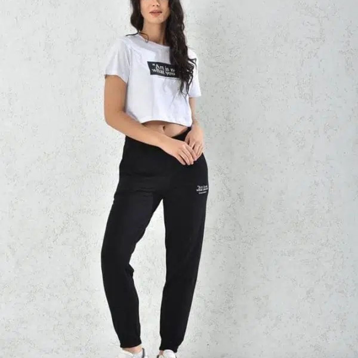 MROTTO - Conjunto Casual Mujer Blanco Y Negro Polera con Jogger