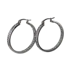 BIJOUTERIA LB20 SPA - Argolla Acero Strass En Ambas Medias Caras 3.5 cm - Plateado