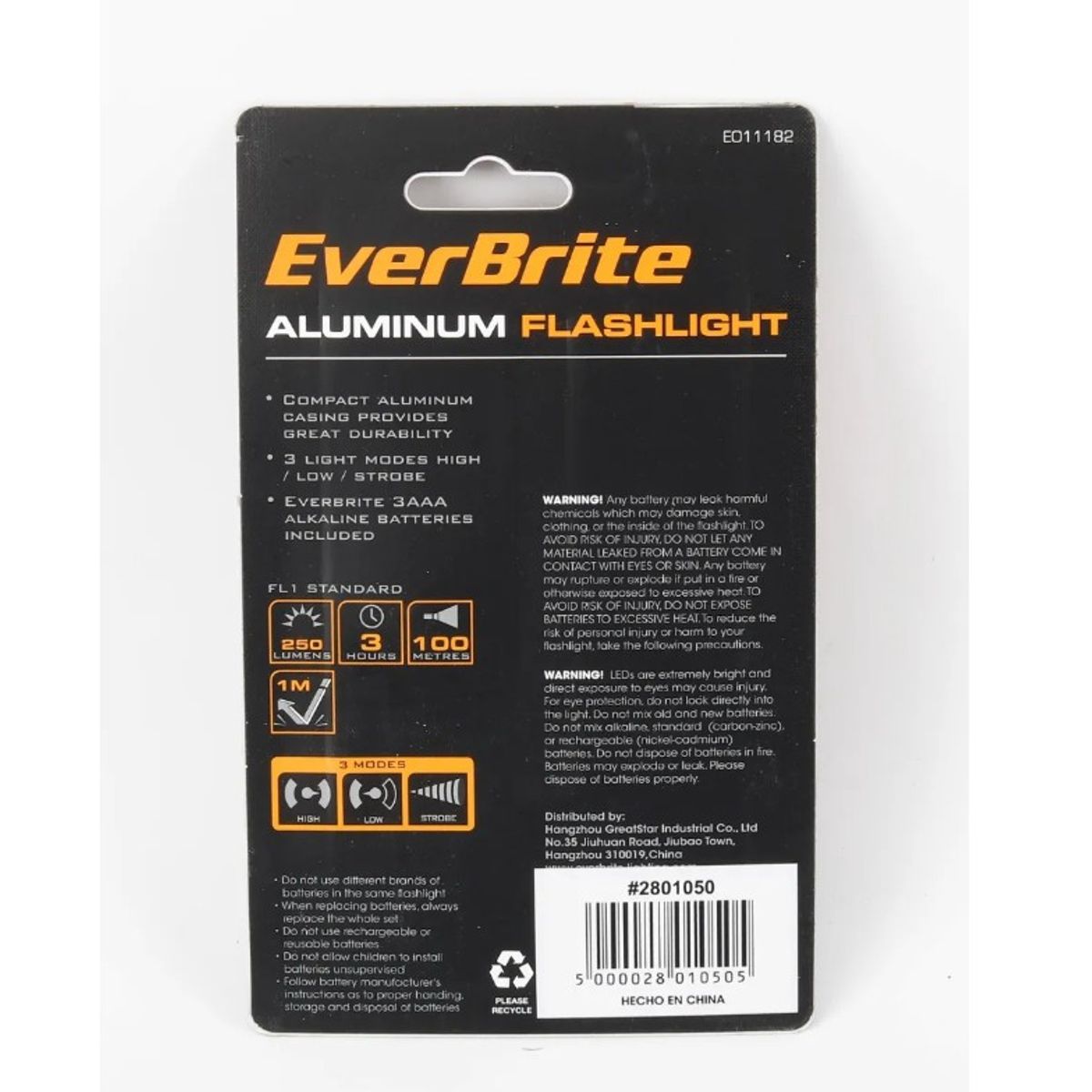 GENERICO - Linterna 250 Lúmenes a Pilas Ilumunación Clara E011182 EVERBRITE