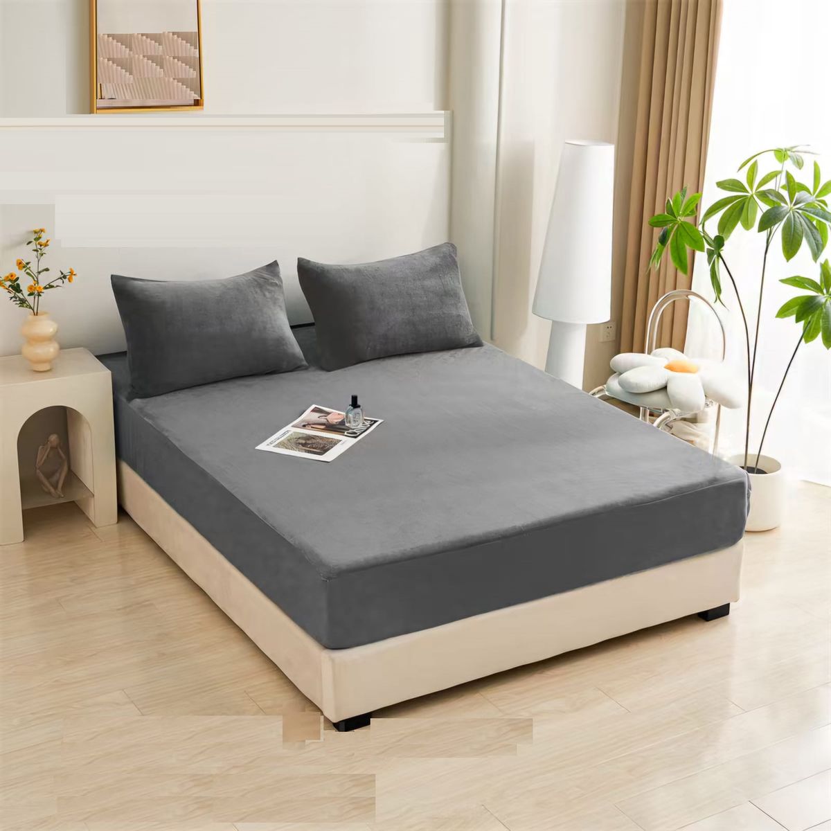 GENERICO - TOPPER O CUBRE COLCHON PLUSH IMPERMEABLE 2 PLAZA GRIS TF