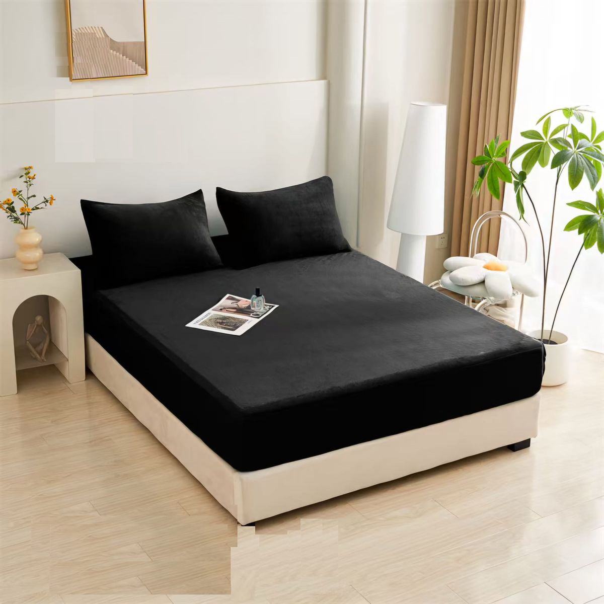 GENERICO - TOPPER O CUBRE COLCHON PLUSH IMPERMEABLE 1.5 PLAZA NEGRO TF