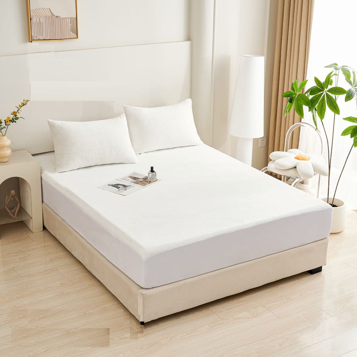 GENERICO - TOPPER O CUBRE COLCHON PLUSH IMPERMEABLE 1.5 PLAZA BLANCO TF