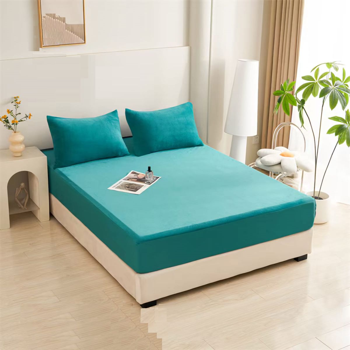 GENERICO - TOPPER O CUBRE COLCHON PLUSH IMPERMEABLE 1.5 PLAZA TURQUESA TF