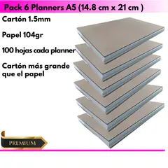 GENERICO - Pack de 6 Planners Agendas A5 con Tapa Dura