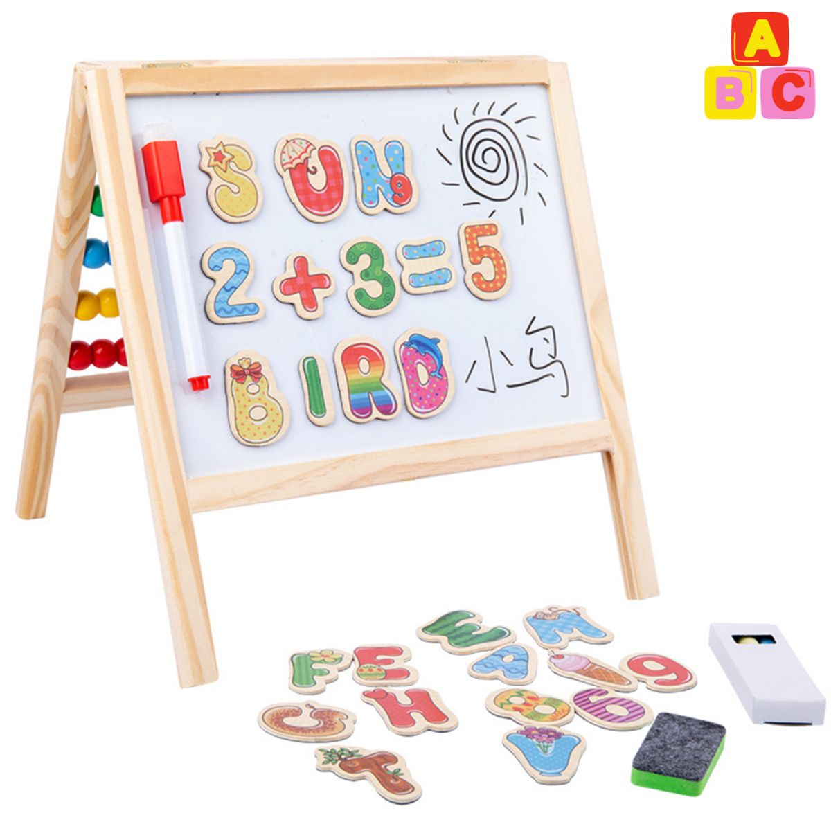 ABC - Pizarra de Dibujo Infantil con Ábaco de Colores de Madera
