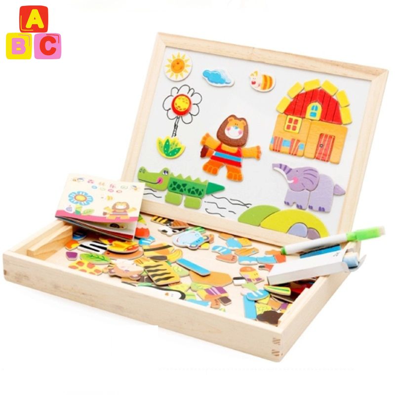 ABC - Pizarra de Doble Cara con Piezas Magnéticas de Madera