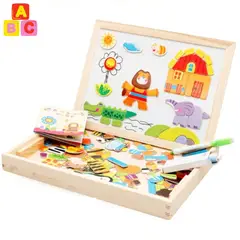 ABC - Pizarra de Doble Cara con Piezas Magnéticas de Madera