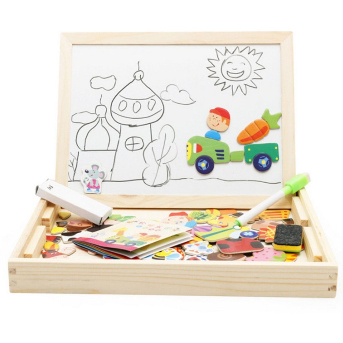 ABC - Pizarra de Doble Cara con Piezas Magnéticas de Madera