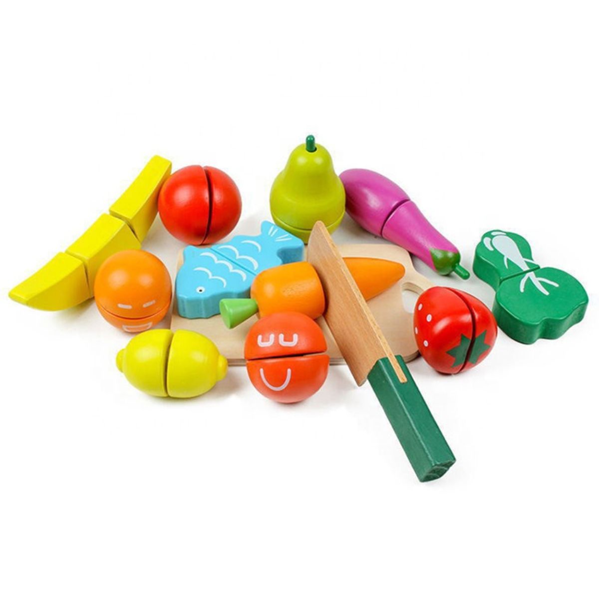 ABC - Set de Frutas y Verduras de Madera para Cortar Montessori