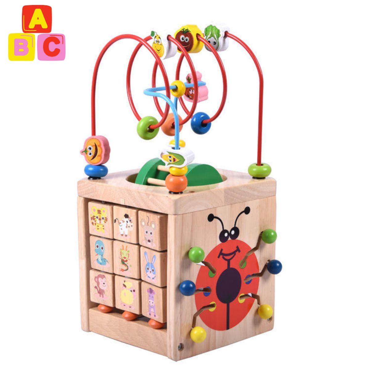 ABC - Cubo Didáctico de Madera 5 en 1 de Actividades Montessori