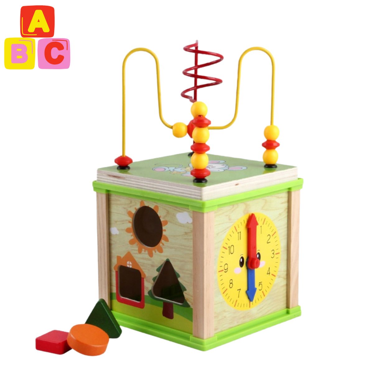 ABC - Cubo Didáctico de Madera 5 en 1 Centro Montessori para Bebés