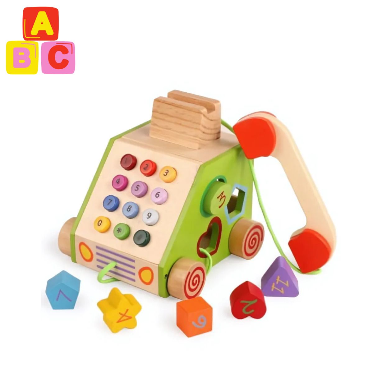 ABC - Teléfono de Arrastre de Madera para Niños Juguete Educativo
