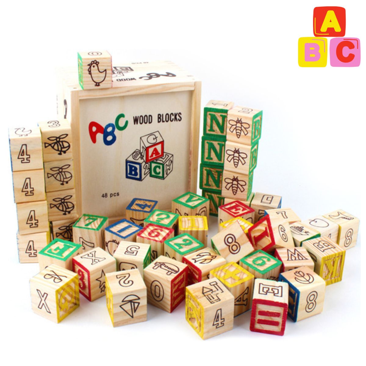 ABC - Bloques de Madera con Letras Números y Figuras Montessori