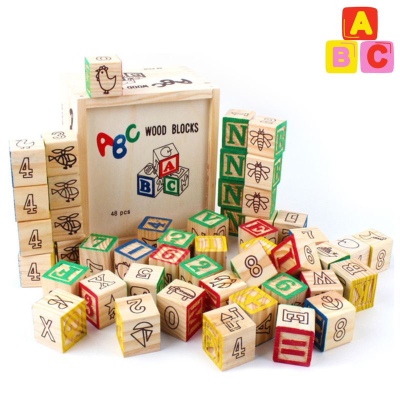 ABC - Bloques de Madera con Letras Números y Figuras Montessori