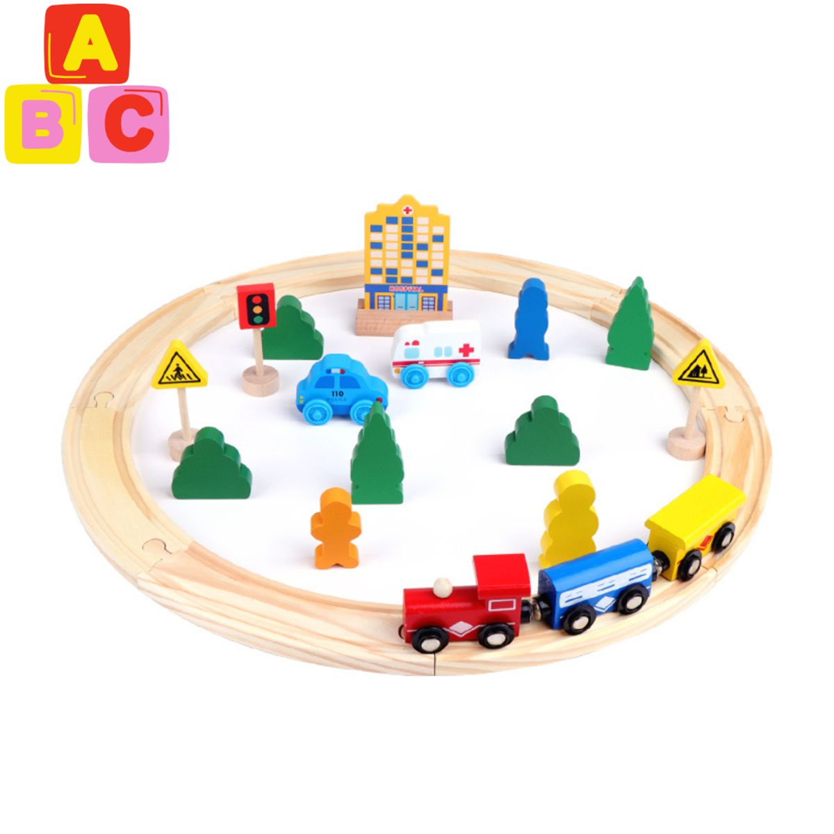 ABC - Set Tren de Madera con Accesorios Urbanos Educativo