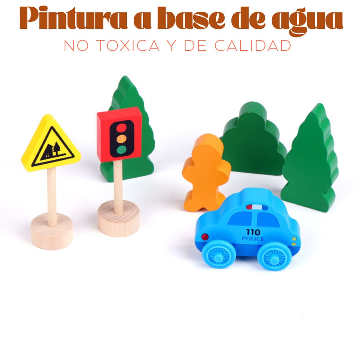 ABC - Set Tren de Madera con Accesorios Urbanos Educativo