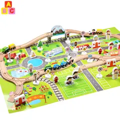 ABC - Mega Set de Tren de Madera con Ciudad Interactiva 80+ Piezas