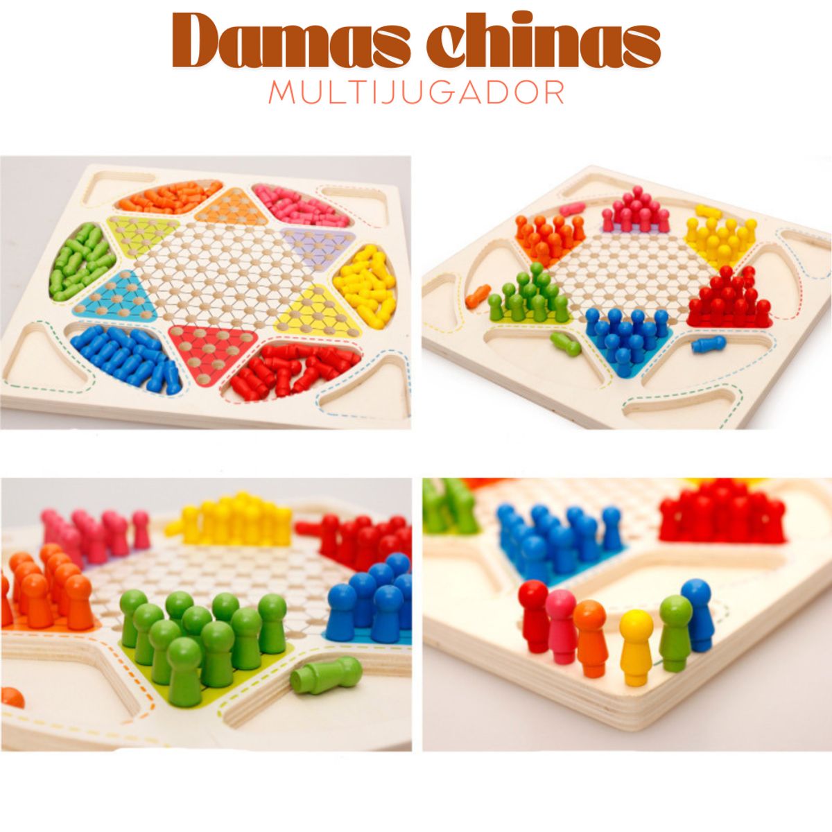 ABC - Tablero 2 en 1 Juegos de Mesa Ludo y Damas Chinas en Madera