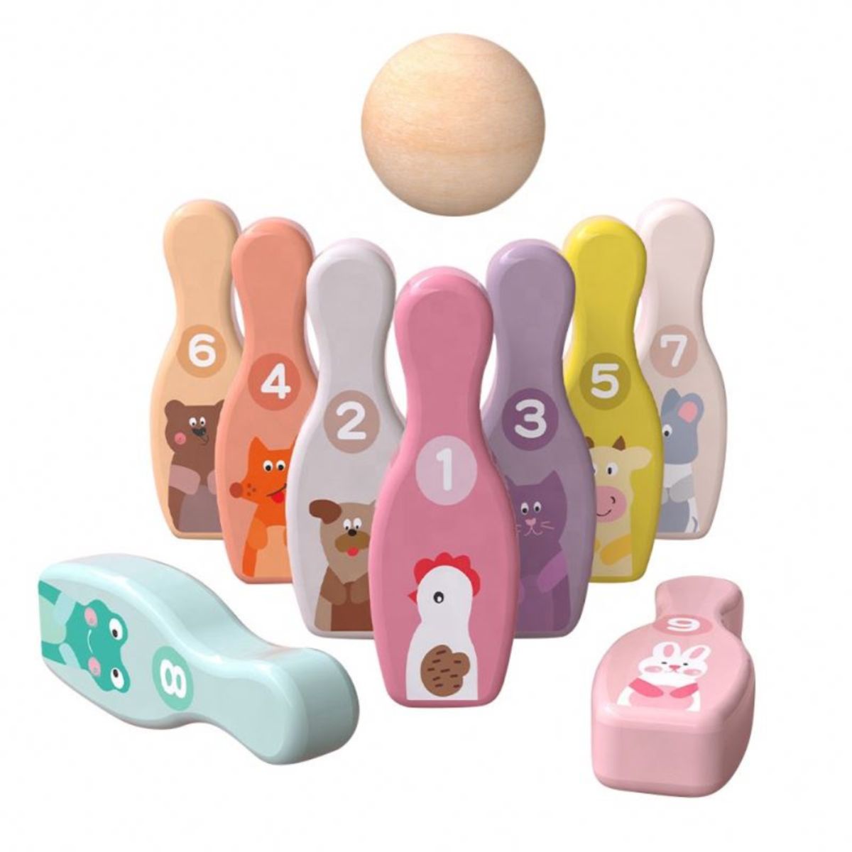 ABC - Juego de Bowling de Madera Infantil 10 Piezas