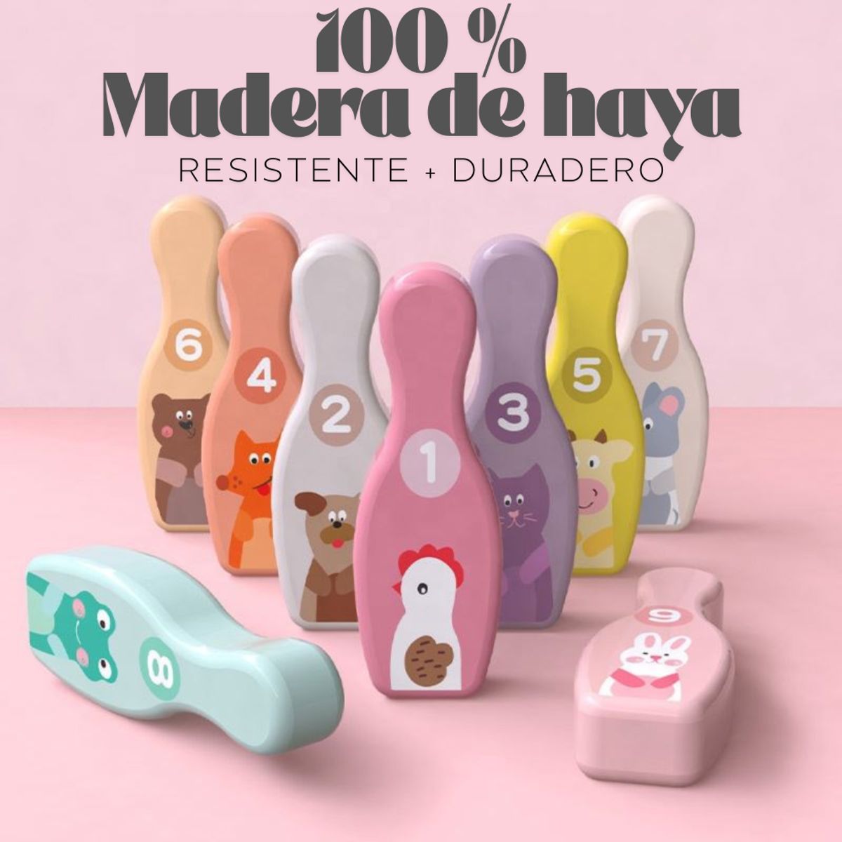 ABC - Juego de Bowling de Madera Infantil 10 Piezas