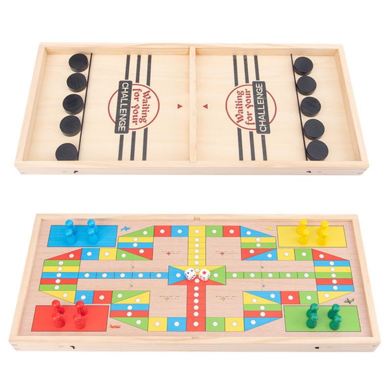 ABC - Set 2 en 1 de Juegos de Mesa de Madera Hockey de Mano y Ludo