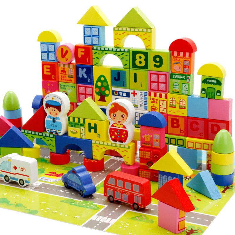 ABC - Set de Bloques de Construcción Ciudad de Madera Montessori
