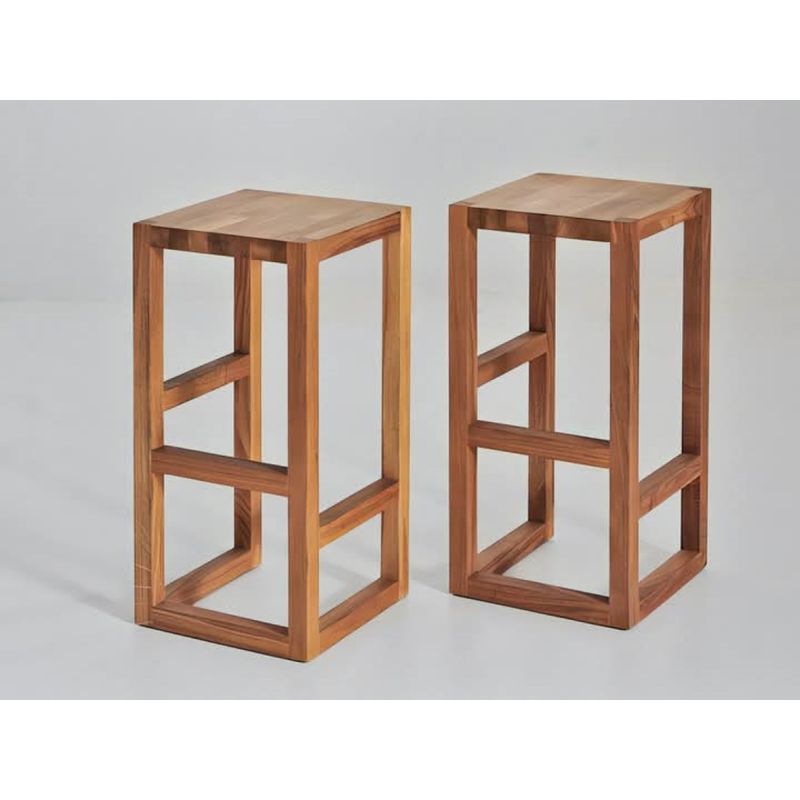 GENERICO - 2 Unidades Taburete Madera Cuadrado Moderno Color Nogal