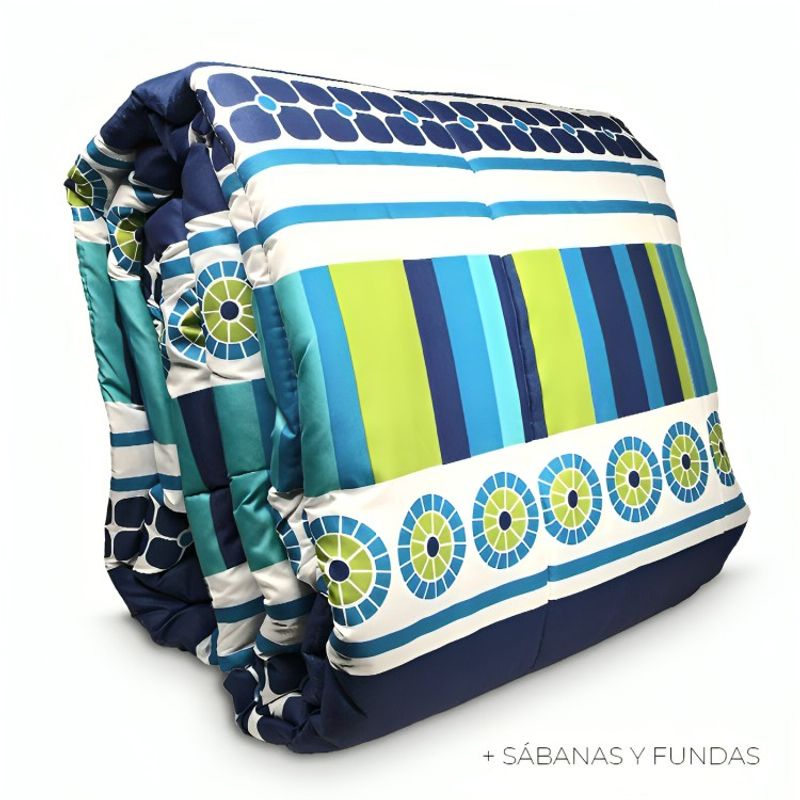 GENERICO - Plumón Estampado + Funda + Sábanas 1,5 plazas  Geométrico Azul Verde