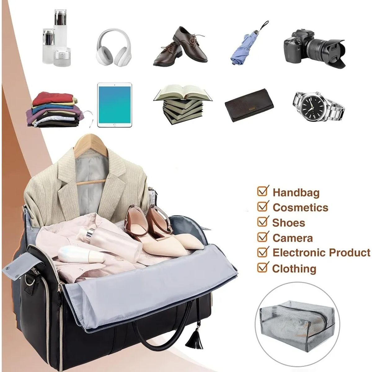 EVERSO - Bolsa De Viaje Gran Capacidad Lmpermeable Plegable Deportes Rosa