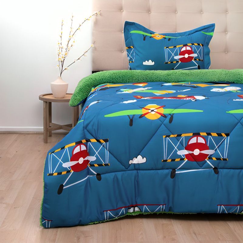 DORAL - Plumón Estampado Deluxe Sherpa Kids 1,5 Plazas / Avionetas – Doral