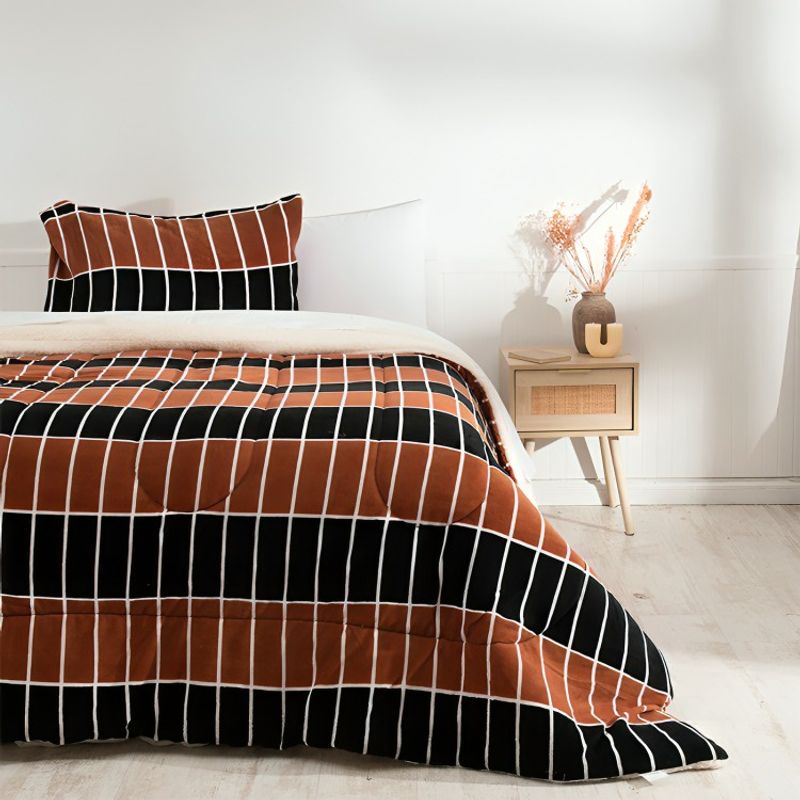 MASHINI - Plumón Coral Sherpa Estampado 1,5 Plazas / Cuero – Mashini 180×240 cm.