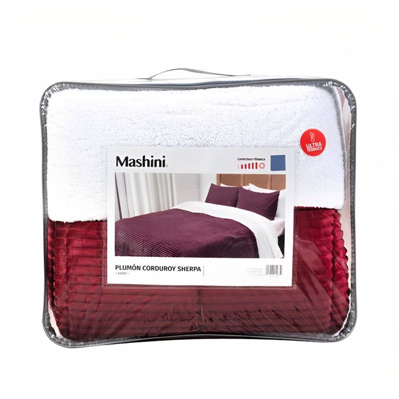 MASHINI - Plumón Corduroy Coral Sherpa 1,5 Plazas / Burdeo – Mashini 180×240 cm.