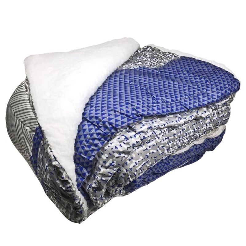 DORAL - Plumón Sherpa Estampado Da Vinci 1,5 Plazas  Franjas Azul Gris  Doral