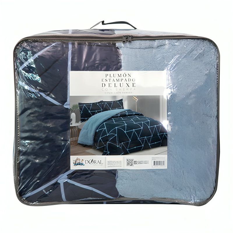 DORAL - Plumón Estampado Deluxe Sherpa 15 Plazas  Triángulos Azules  Doral