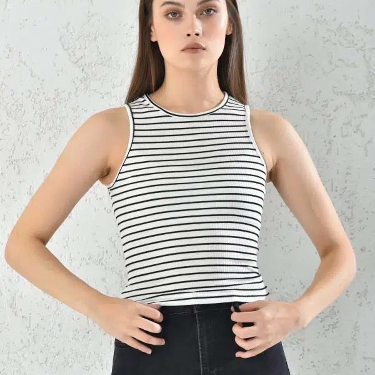 MROTTO - Top Mujer Sin Mangas a Rayas Blanco y Negro