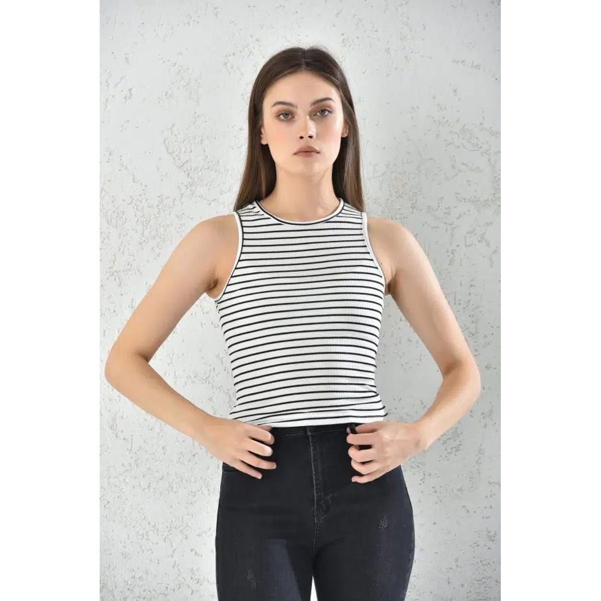 MROTTO - Top Mujer Sin Mangas a Rayas Blanco y Negro
