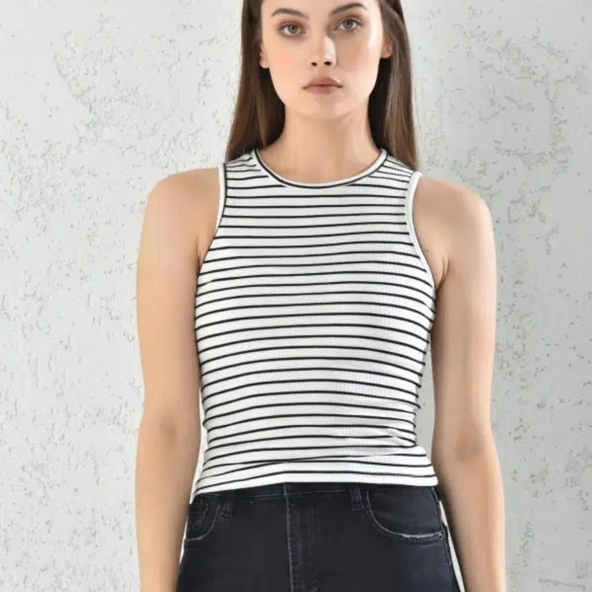 MROTTO - Top Mujer Sin Mangas a Rayas Blanco y Negro