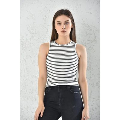 Imagen 2 del producto Top Mujer Sin Mangas a Rayas Blanco y Negro