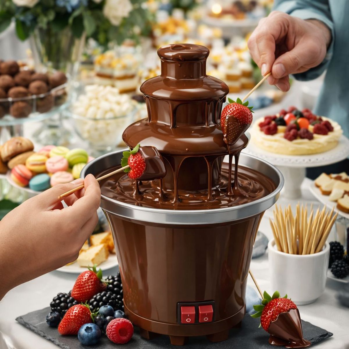 GENERICO - Fuente Chocolate 3 Niveles Cascada Electrica Fiesta Cumpleanos Fondue Fresas Postres