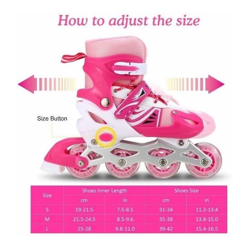 GENERICO - Patines En Linea Ajustable Luces Led Niñas Rosa M