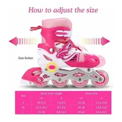 GENERICO - Patines En Linea Ajustable Luces Led Niñas Rosa M