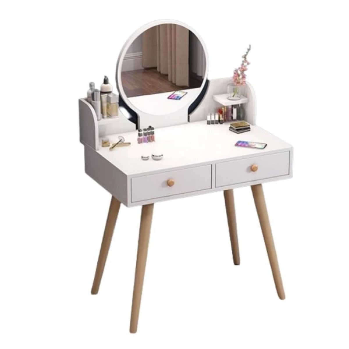 GENERICO - Mesa De Noche Maquillador Escritorio 2 Cajones Espejo Touch con luz